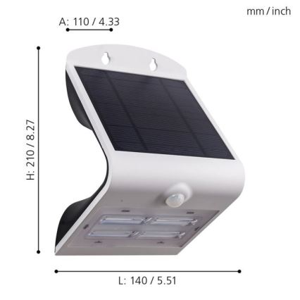 Eglo - Lámpara solar con sensor LED/3,2W/3,7V 2000 mAh IP54