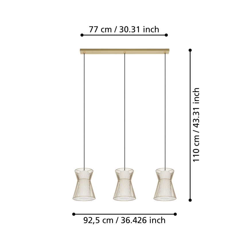 Eglo - Lámpara colgante 3xE27/40W/230V dorado