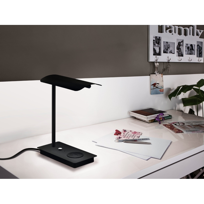 Eglo - Lámpara de mesa táctil LED regulable con cargador inalámbrico LED/5,8W/230V negro