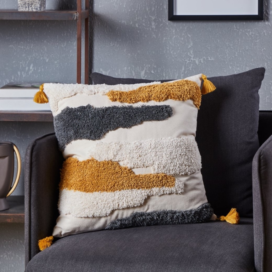 Eglo - Almohada decorativa 45x45 cm amarillo/gris