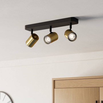 Eglo - Foco de baño 3xGU10/5W/230V IP44 negro/dorado