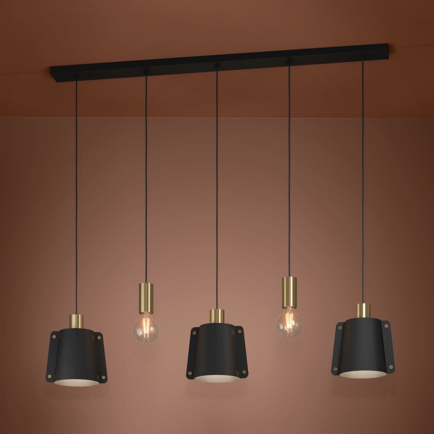 Eglo - Lámpara colgante 5xE27/40W/230V negro/dorado