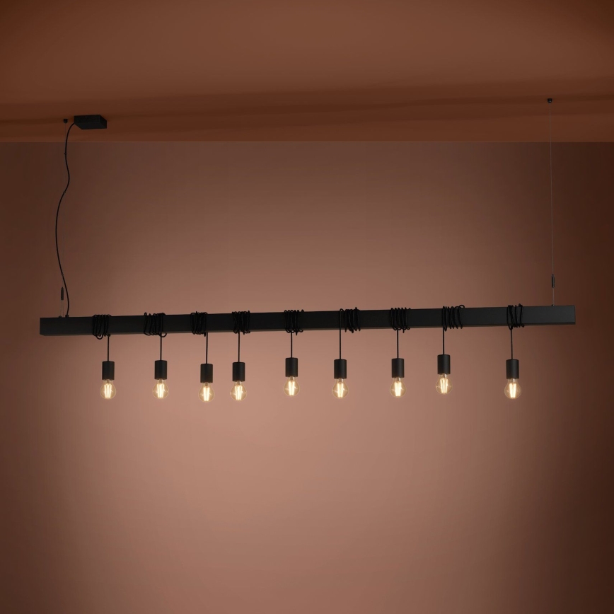 Eglo - Lámpara colgante TOWNSHEND 9xE27/40W/230V negro