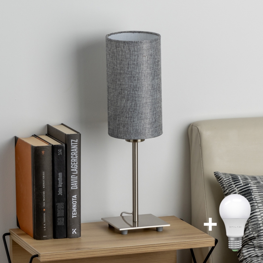 Eglo - Lámpara de mesa LED TUNJA 1xE27/60W/230V 26,5 cm cromo mate/gris