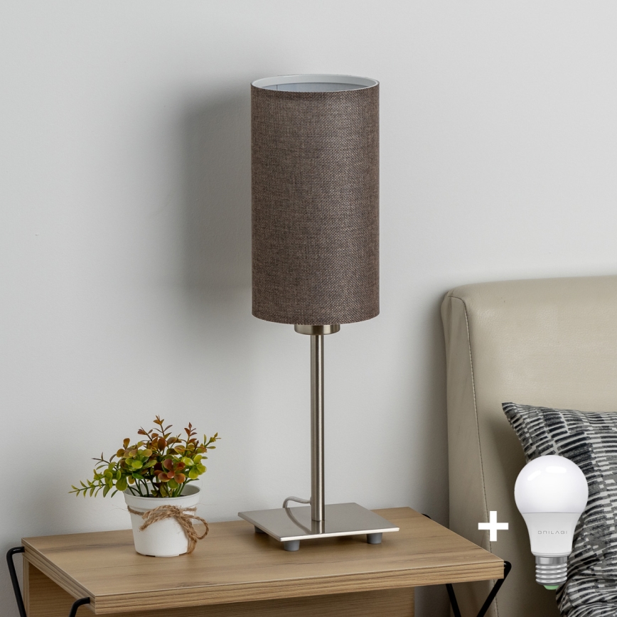 Eglo - Lámpara de mesa LED TUNJA 1xE27/60W/230V 26,5 cm cromo mate/marrón