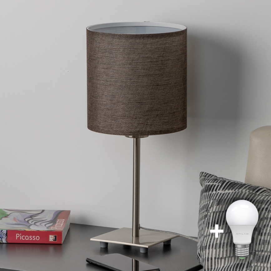 Eglo - Lámpara de mesa LED TUNJA 1xE27/60W/230V 26,5 cm cromo mate/marrón