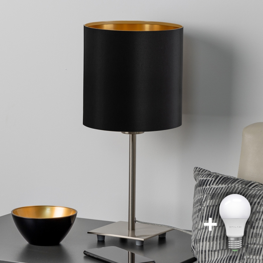 Eglo - Lámpara de mesa LED TUNJA 1xE27/60W/230V 26,5 cm cromo mate/negro