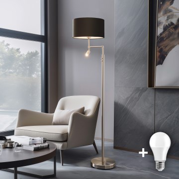 Eglo - Lámpara de pie LED TUNJA 1xE27/60W/230V + LED/2,1W diámetro 38 cm cromo mate/marrón