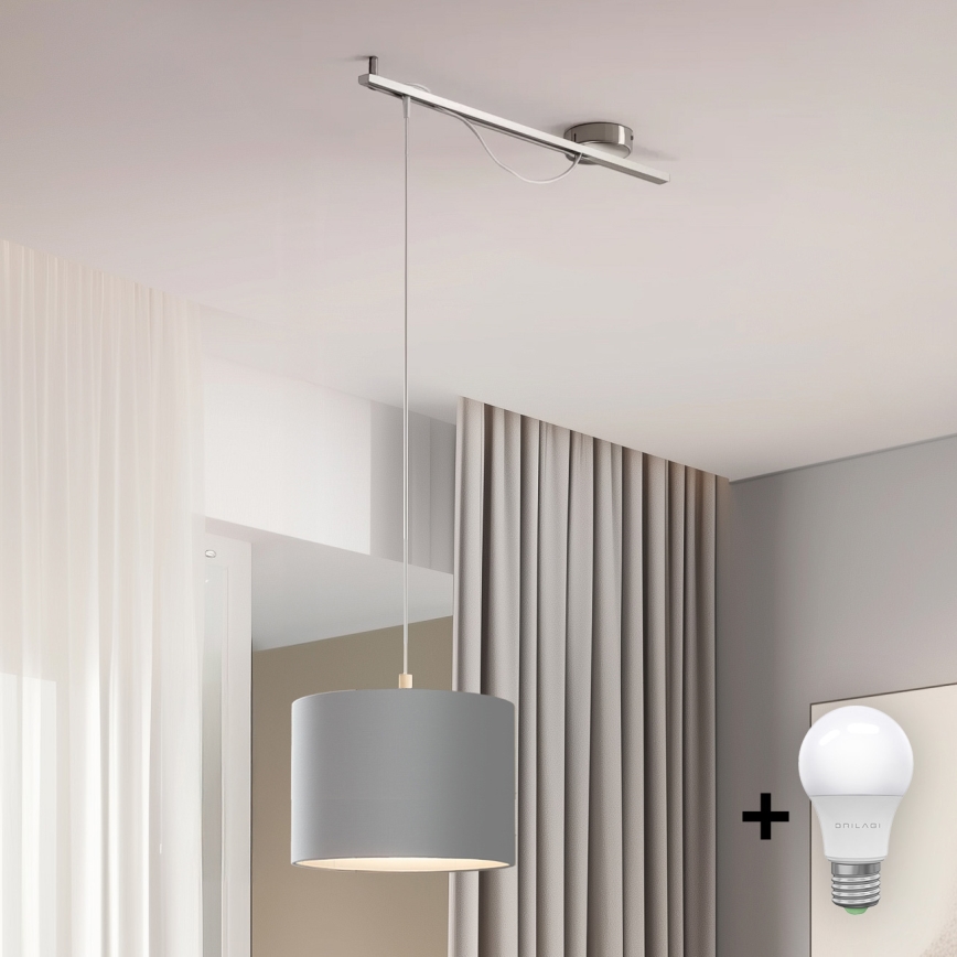 Eglo - Lámpara LED colgante CALCENA 1xE27/60W/230V cromo/gris