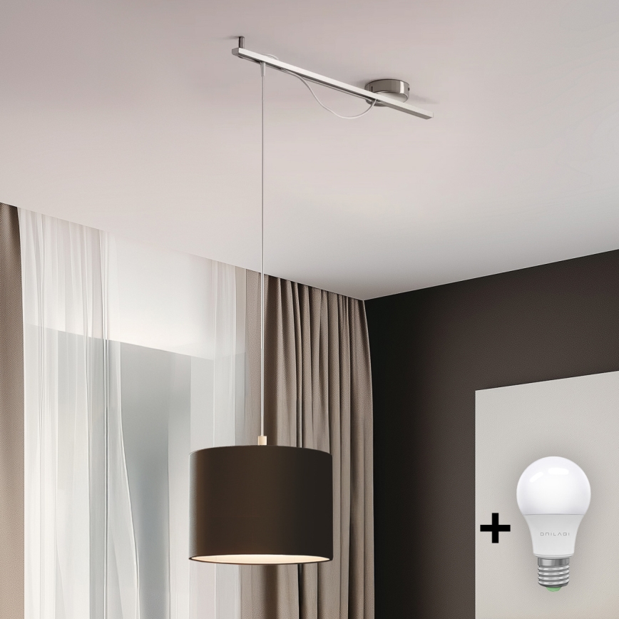 Eglo - Lámpara LED colgante CALCENA 1xE27/60W/230V cromo/marrón