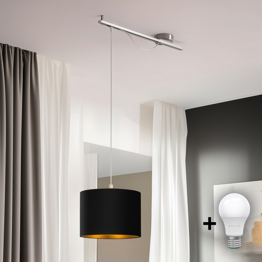 Eglo - Lámpara LED colgante CALCENA 1xE27/60W/230V cromo/negro