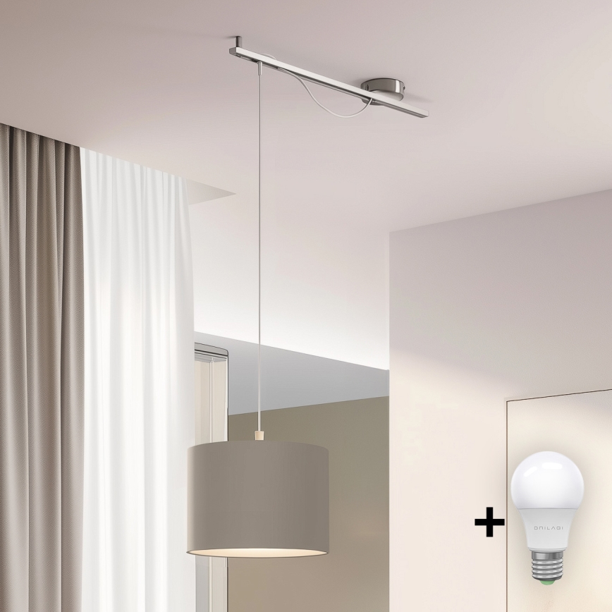 Eglo - Lámpara LED colgante CALCENA 1xE27/60W/230V cromo/taupe
