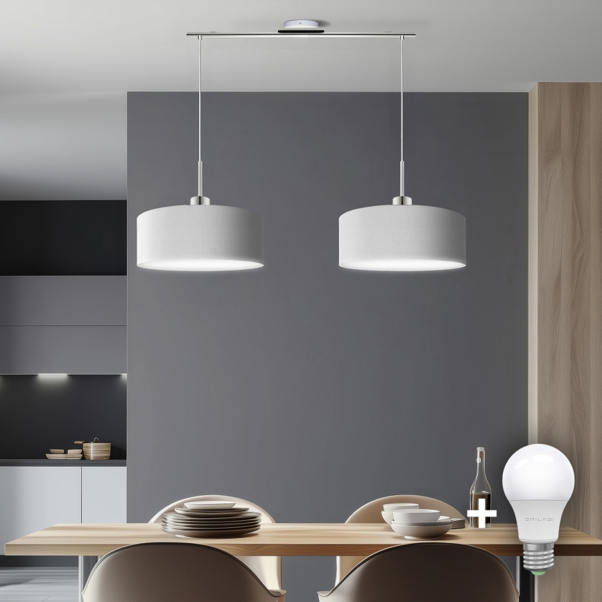 Eglo - Lámpara LED colgante TUNJA 2xE27/60W/230V blanco