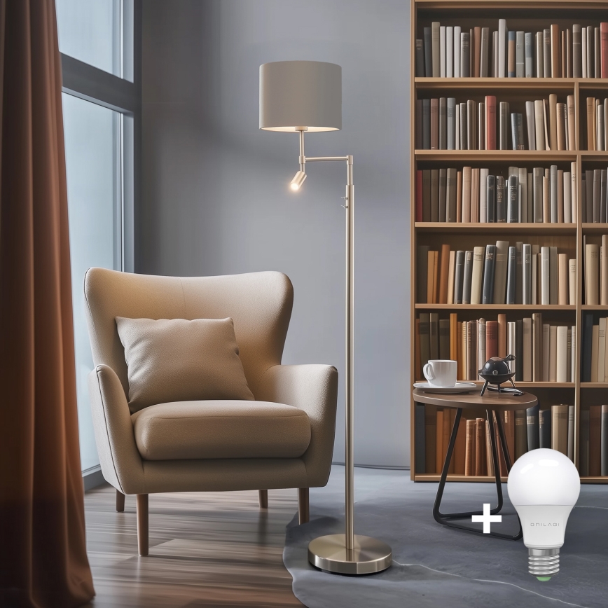 Eglo - Lámpara LED de pie TUNJA 1xE27/60W/230V + LED/2,1W diá. 30 cm cromo mate/taupe