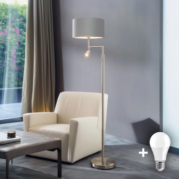 Eglo - Lámpara LED de pie TUNJA 1xE27/60W/230V + LED/2,1W diá. 38 cm cromo mate/gris