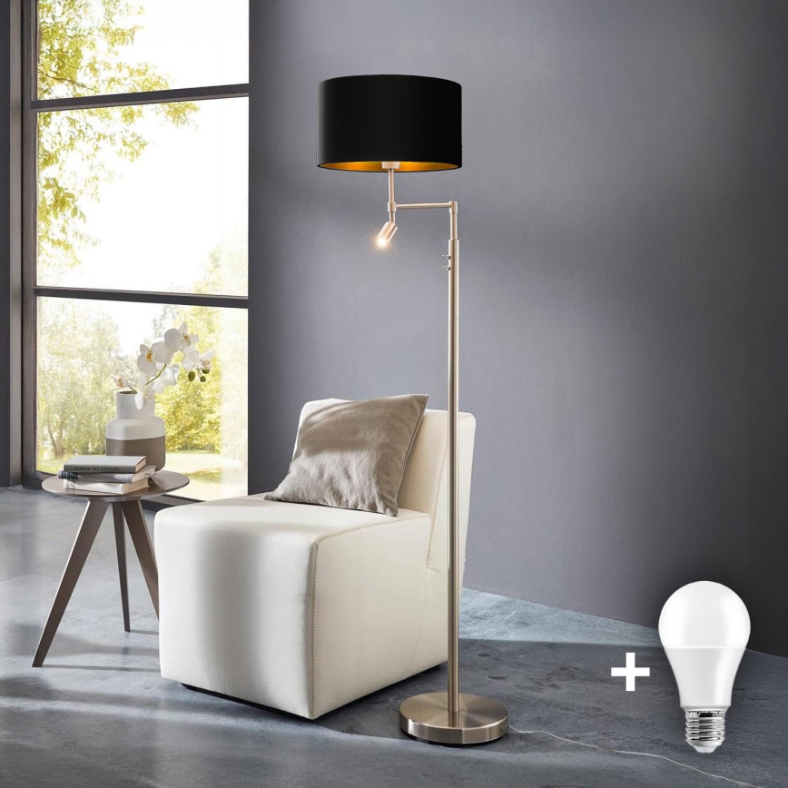 Eglo - Lámpara LED de pie TUNJA 1xE27/60W/230V + LED/2,1W diá. 38 cm cromo mate/negro
