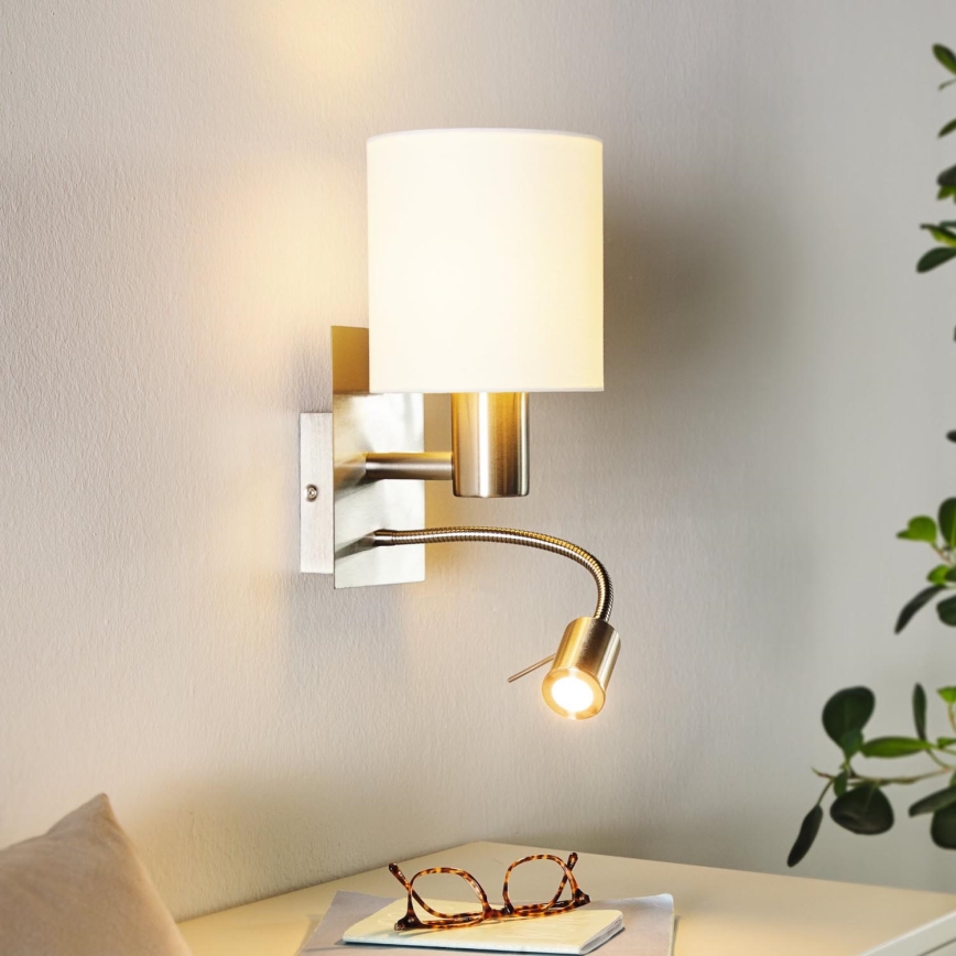Eglo - Lámpara LED flexible 1xE27/40W+LED/3,8W blanca