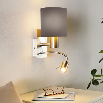 Eglo - Lámpara LED flexible 1xE27/40W+LED/3,8W gris