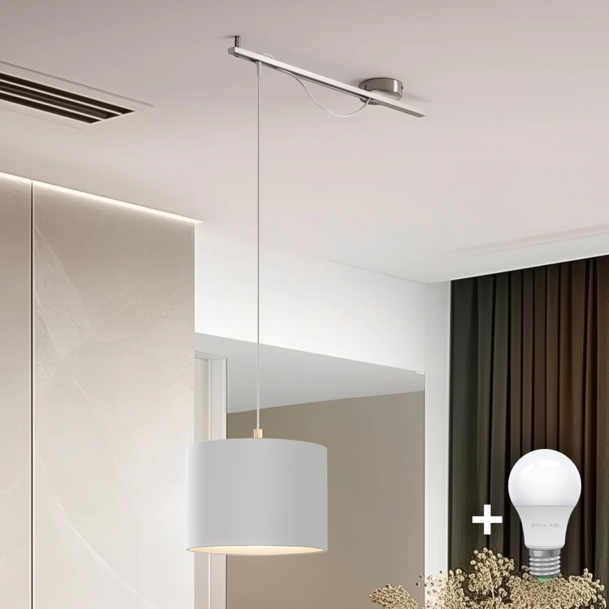 Eglo - LED  Lámpara colgante CALCENA 1xE27/60W/230V cromo mate/blanco