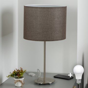 Eglo - LED Lámpara de mesa TUNJA 1xE27/60W/230V 38,5 cm cromo mate/marrón