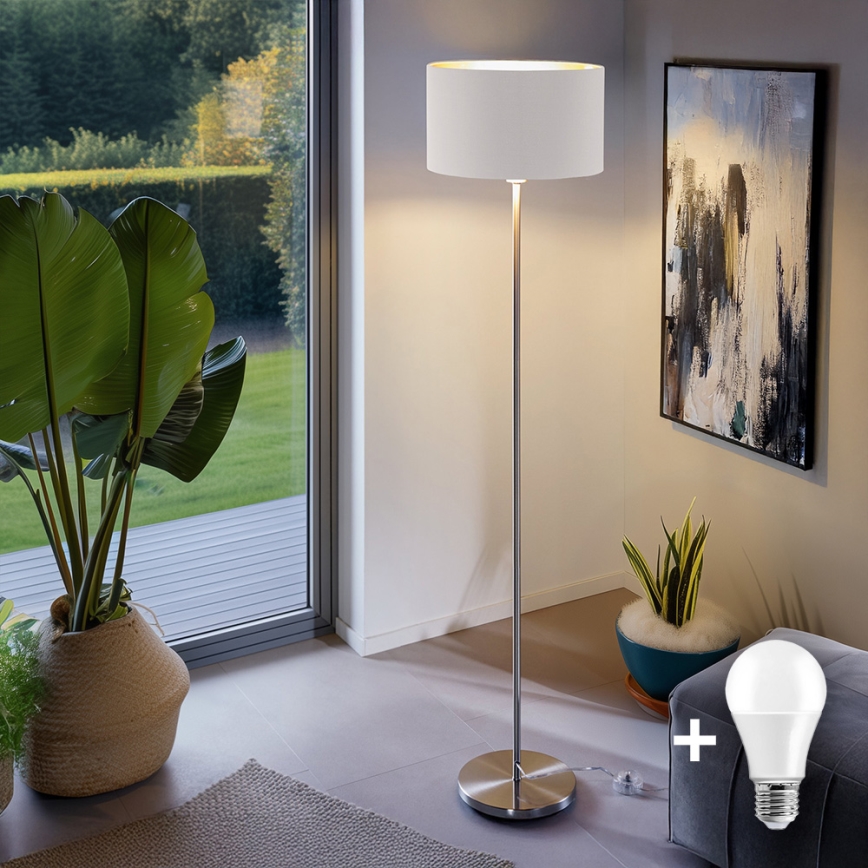 Eglo - LED Lámpara de pie TUNJA 1xE27/60W/230V cromo mate/blanco