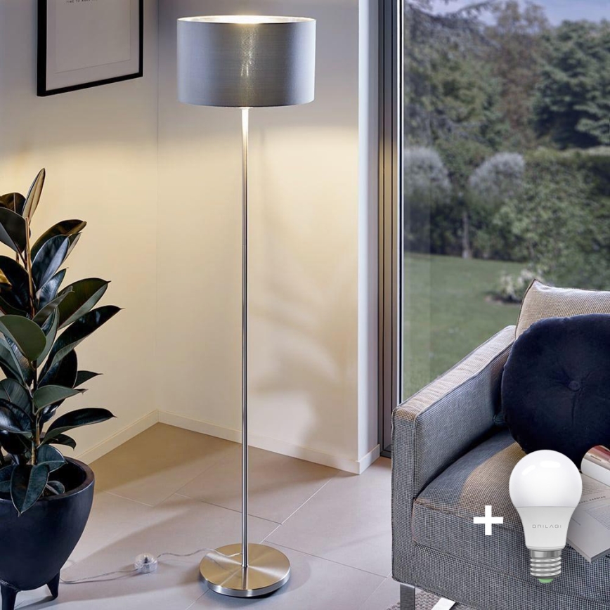Eglo - LED Lámpara de pie TUNJA 1xE27/60W/230V cromo mate/gris