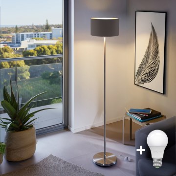 Eglo - LED Lámpara de pie TUNJA 1xE27/60W/230V cromo mate/marrón