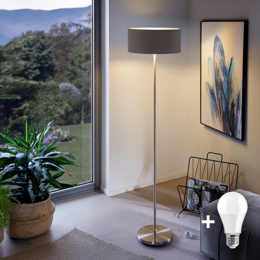 Eglo - LED Lámpara de pie TUNJA 1xE27/60W/230V cromo mate/marrón
