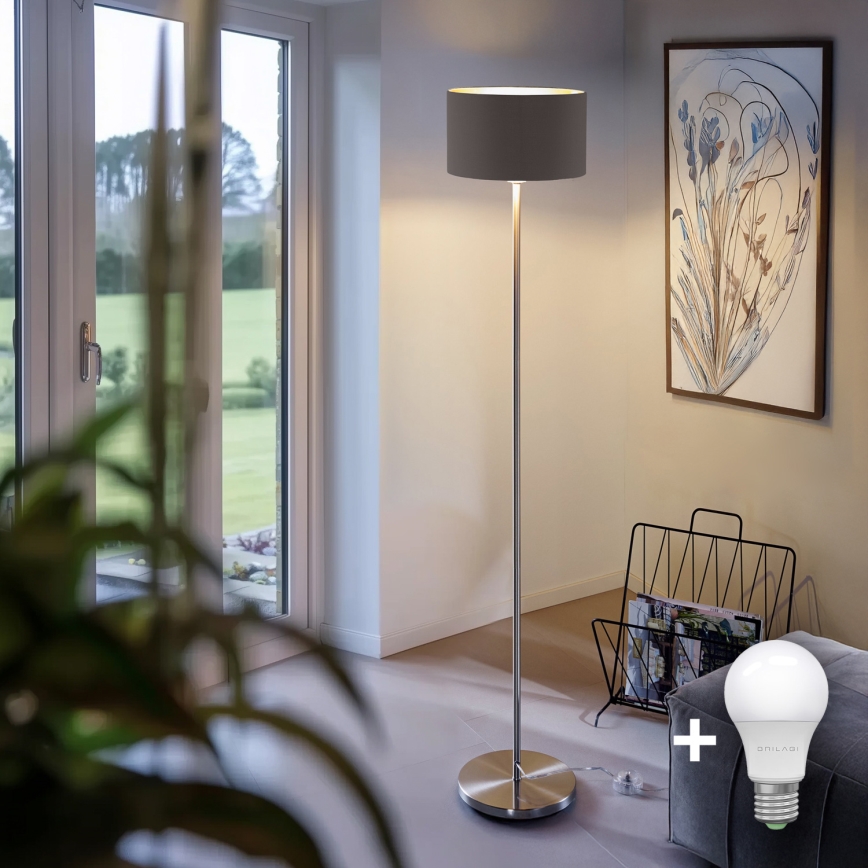 Eglo - LED Lámpara de pie TUNJA 1xE27/60W/230V cromo mate/taupe