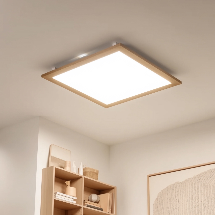Eglo - LED RGBW Panel fijo regulable SALOBRENA-C WOOD LED/34W/230V 2700-6500K 64x64 cm marrón + control remoto