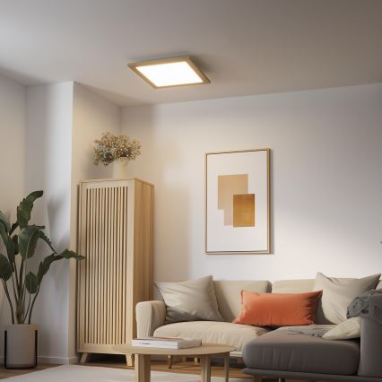 Eglo - Panel LED RGBW regulable de superficie SALOBRENA-C WOOD LED/21W/230V 2700-6500K 49,5x49,5 cm marrón + control remoto
