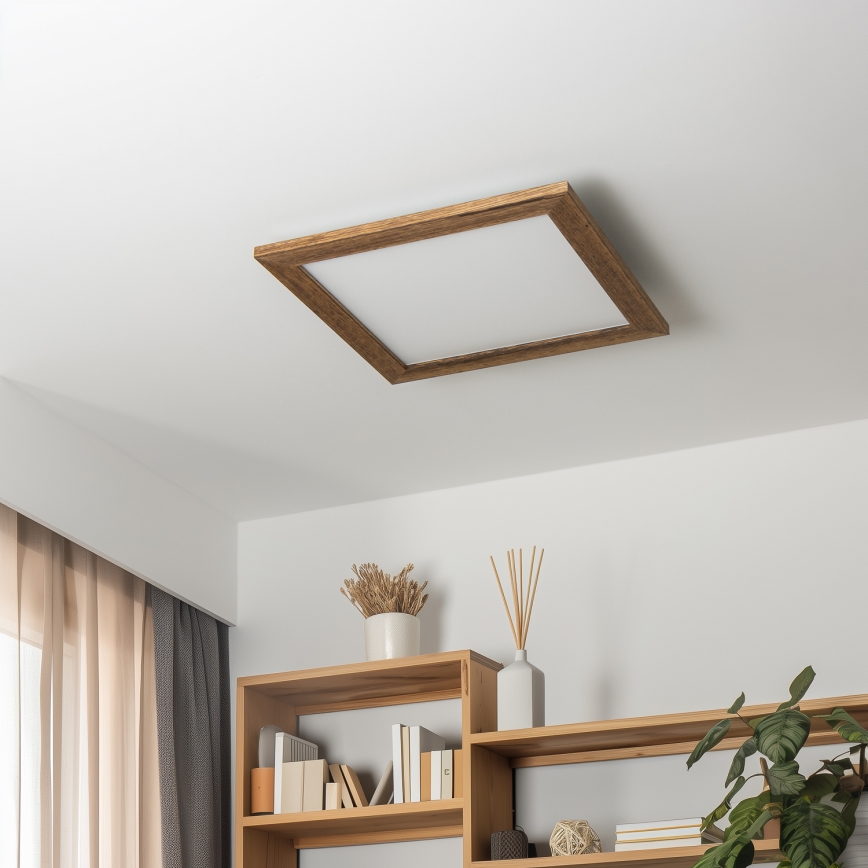 Eglo - Panel LED RGBW regulable de superficie SALOBRENA-C WOOD LED/21W/230V 2700-6500K 49,5x49,5 cm marrón + control remoto