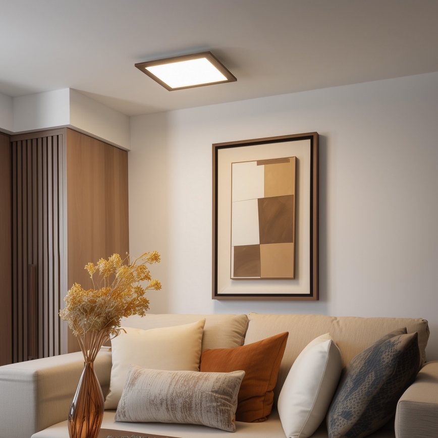 Eglo - Panel LED RGBW regulable de superficie SALOBRENA-C WOOD LED/21W/230V 2700-6500K 49,5x49,5 cm marrón + control remoto