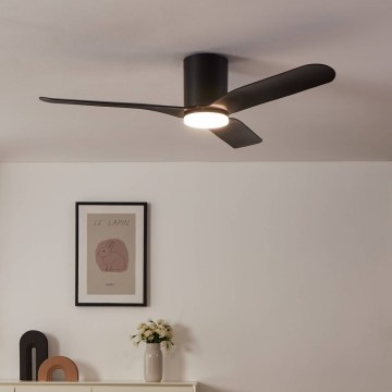 Eglo - Ventilador de techo LED regulable, 17W/230V, 3000/4000/5000K, Ø 132 cm, negro + mando a distancia