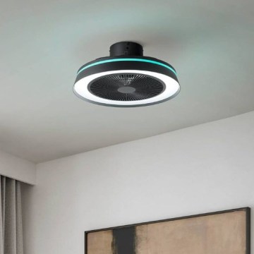 Eglo - Ventilador de techo LED RGBW regulable 3xLED/8,5W/230V + LED/6W 2700-6500K Ø 48 cm negro + mando a distancia