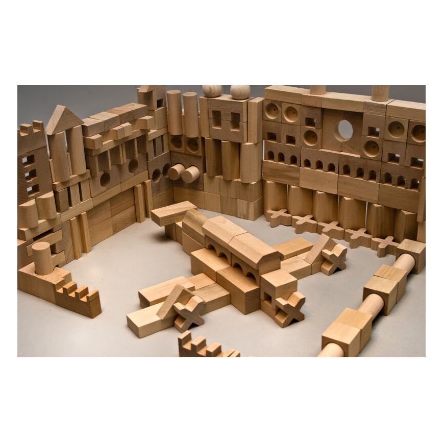 EkoToys - Bloques de madera natural 220 piezas