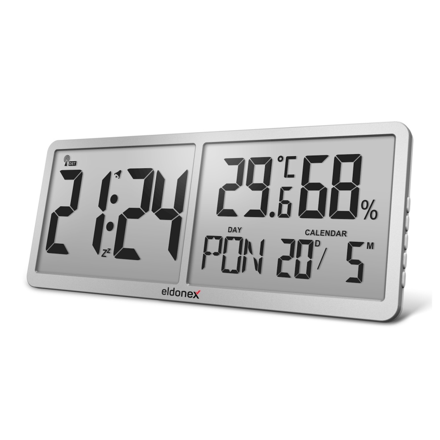ELDONEX ECL-1110-SL - Reloj digital de pared TimeCheck 4xAA plateado