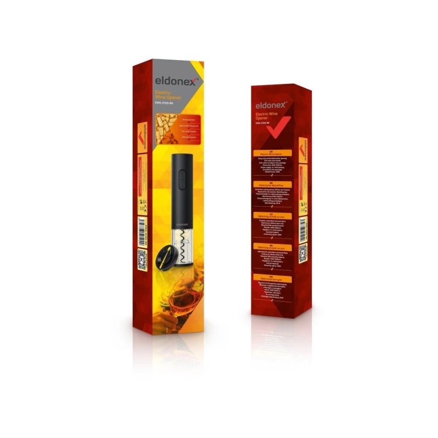 ELDONEX EWO-2100-BK - Abridor eléctrico de vino 4xAA negro