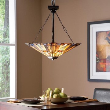 Elstead - Lámpara colgante con cadena Tiffany INGLENOOK 3xE27/100W/230V