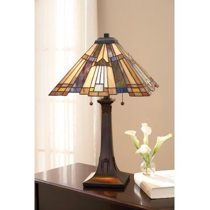 Elstead - Lámpara de mesa Tiffany INGLENOOK 2xE27/60W/230V