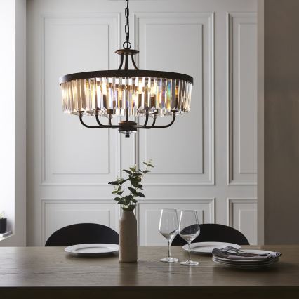 Endon 100711 - Lámpara colgante con cadena CHESTERFIELD 6xE14/6W/230V Ø 55 cm negra
