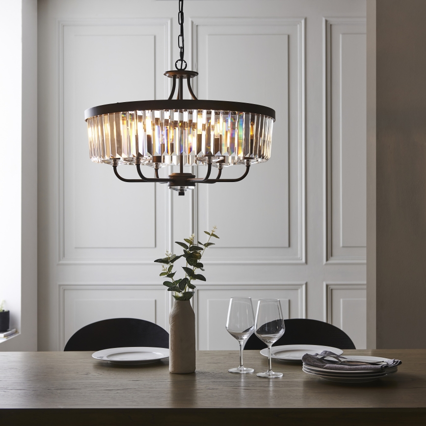 Endon 100711 - Lámpara colgante con cadena CHESTERFIELD 6xE14/6W/230V Ø 55 cm negra