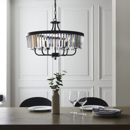 Endon 100711 - Lámpara colgante con cadena CHESTERFIELD 6xE14/6W/230V Ø 55 cm negra