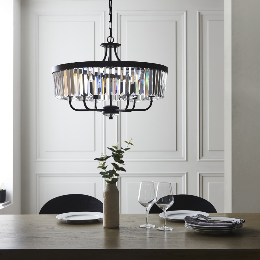 Endon 100711 - Lámpara colgante con cadena CHESTERFIELD 6xE14/6W/230V Ø 55 cm negra