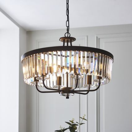 Endon 100711 - Lámpara colgante con cadena CHESTERFIELD 6xE14/6W/230V Ø 55 cm negra