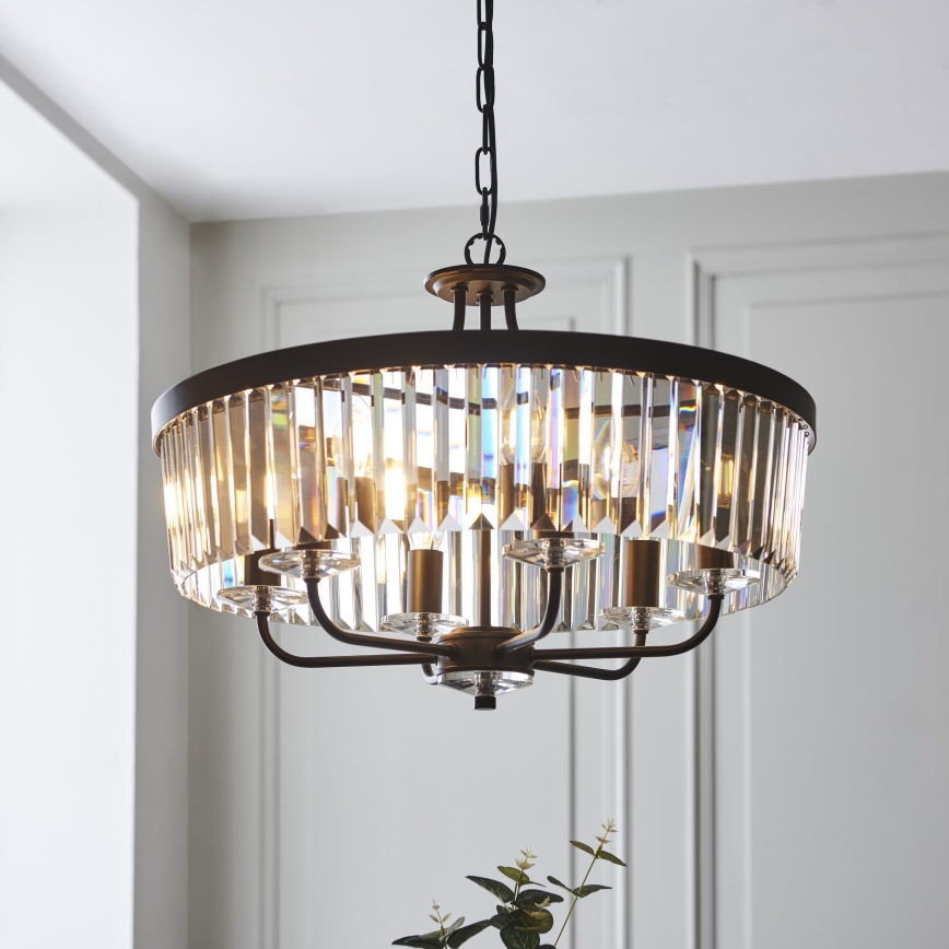 Endon 100711 - Lámpara colgante con cadena CHESTERFIELD 6xE14/6W/230V Ø 55 cm negra