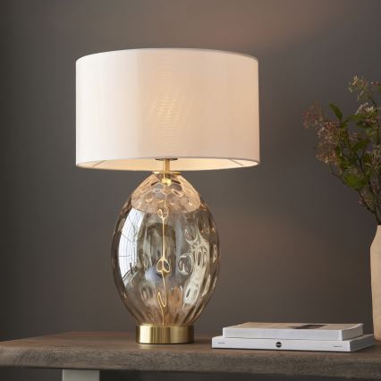 Endon 101150 - Lámpara de mesa regulable ERIN 1xE27/10W/230V blanco/latón/beige ahumado