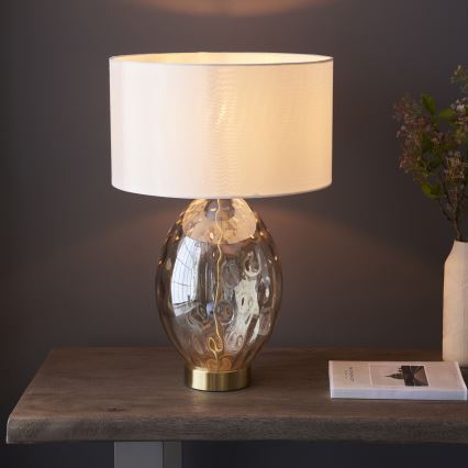 Endon 101150 - Lámpara de mesa regulable ERIN 1xE27/10W/230V blanco/latón/beige ahumado