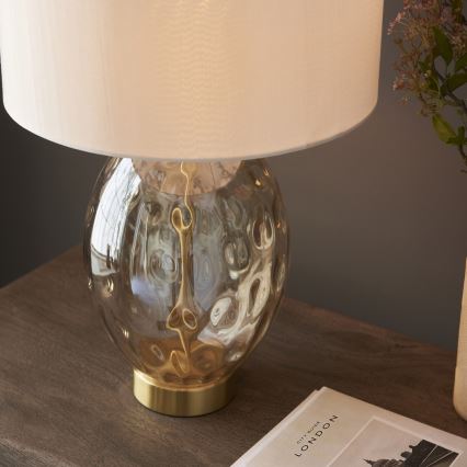 Endon 101150 - Lámpara de mesa regulable ERIN 1xE27/10W/230V blanco/latón/beige ahumado
