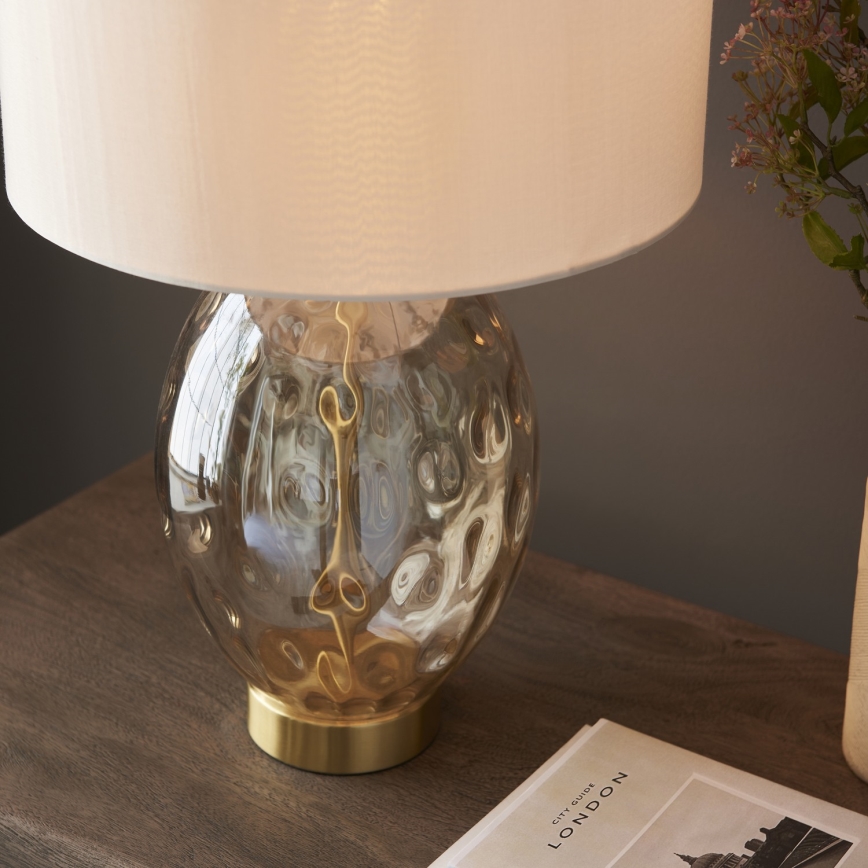 Endon 101150 - Lámpara de mesa regulable ERIN 1xE27/10W/230V blanco/latón/beige ahumado